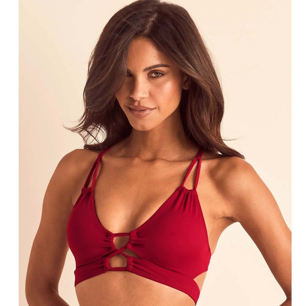 Adore Me Tatiana Triangle Bikini Swim Top Dark Red XL New with Tags Crossback